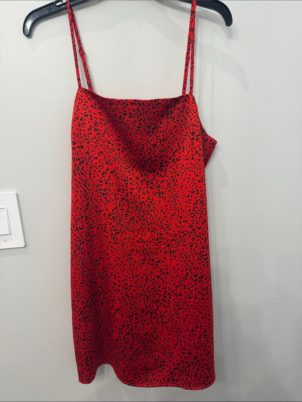 re:named Red and Black Satin Animal-Print Slip